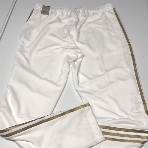 🆕 ADIDAS Mens White / Gold Striped Tapered Pants - Picture 3 of 5